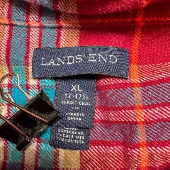 Lands End Flannel Shirt Mens XL Red Blue Flannel Casual Outdoor Camping Fishing - Picture 7 of 11